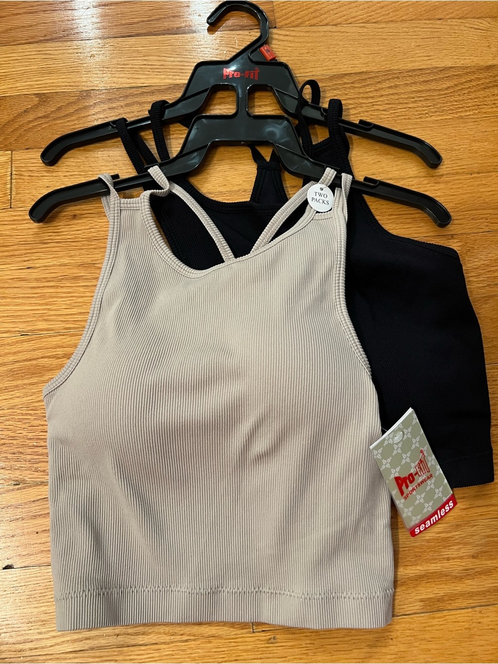 Pro-fit Seamless Ribbed Tank Top 2-Pack - Black & Taupe